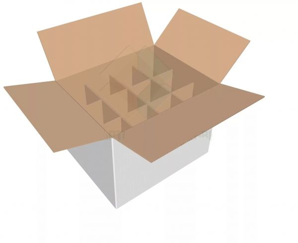 Белая коробка на 12 бутылок 320х240х330 с разделителем